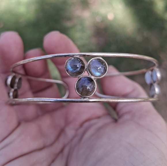 New Labradorite and Larimar Silver Cuff Bracelet. - Picture 2 of 13